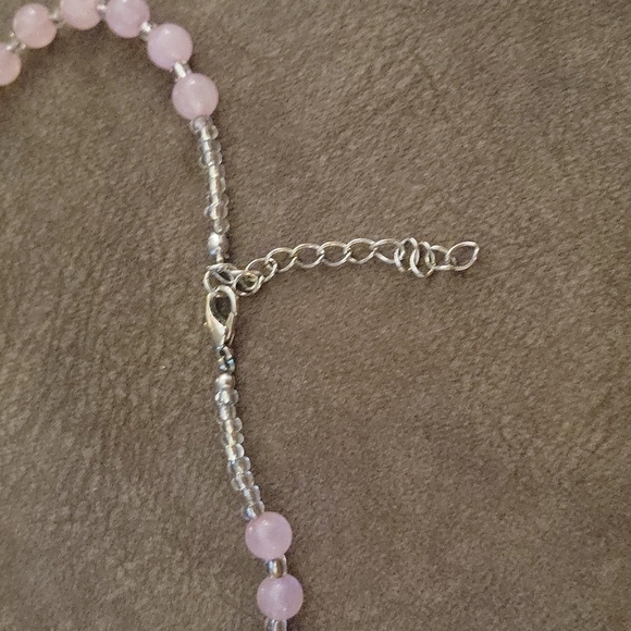 HANDMADE Rose Quartz and Glass Beaded Necklace - Picture 3 of 4